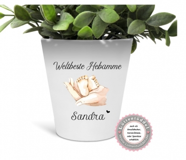 zauberhafter Blumentopf oder Becher, Tasche... Hebamme, Danke sagen, Geschenk, Abschied, Gärtner, Hobbygärtner, Mitbringsel....von Lüttentüddel®